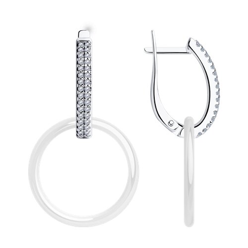 Cercei Suspendați din argint  cu pietre Cubic Zirconia Incolor, Ceramica albă