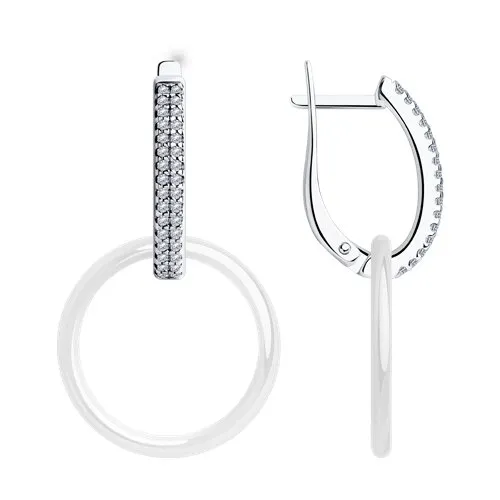 Cercei Suspendați din argint cu Cubic Zirconia Incolor, Ceramica albă