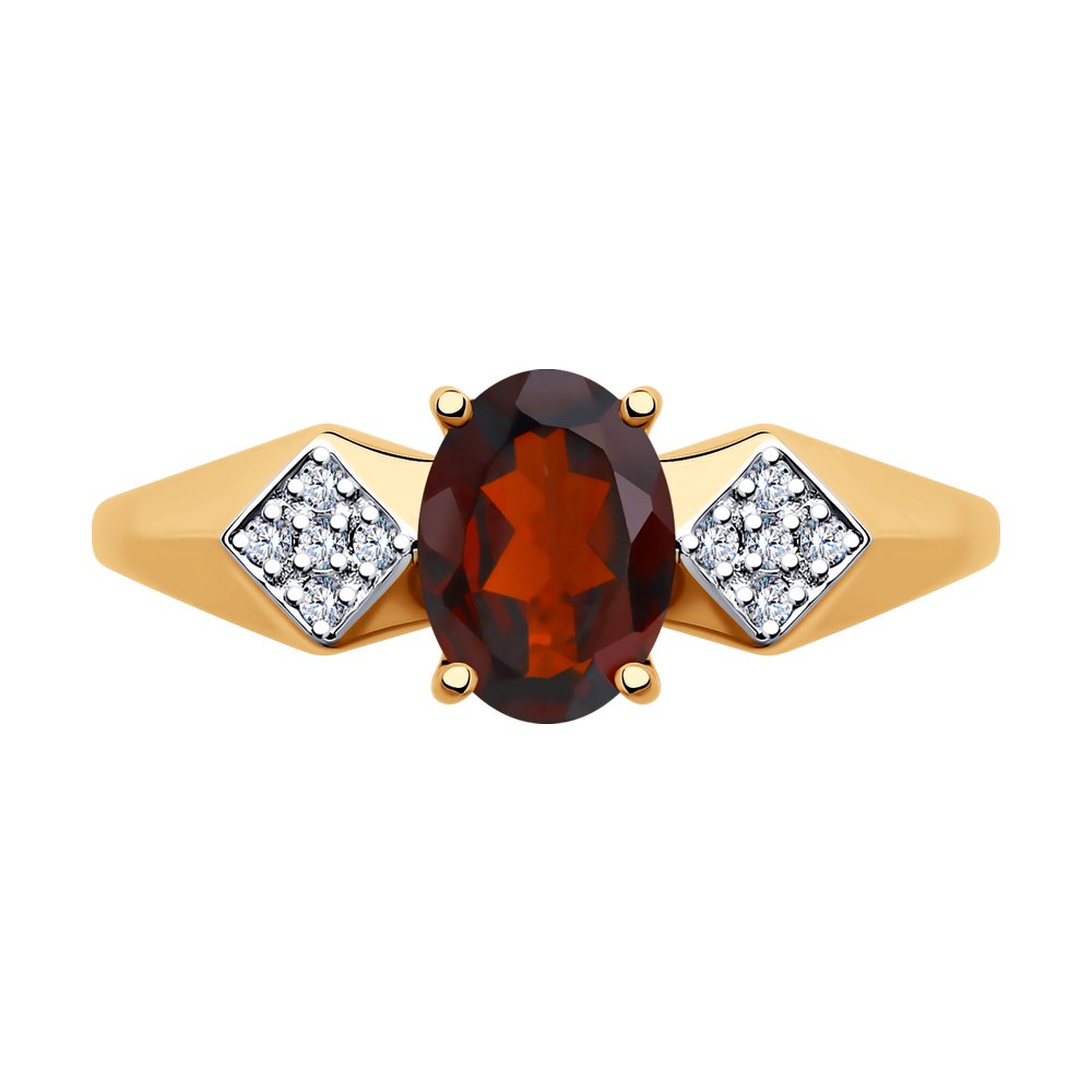 Inel din aur roșu cu pietre Cubic Zirconia Incolor, Granat