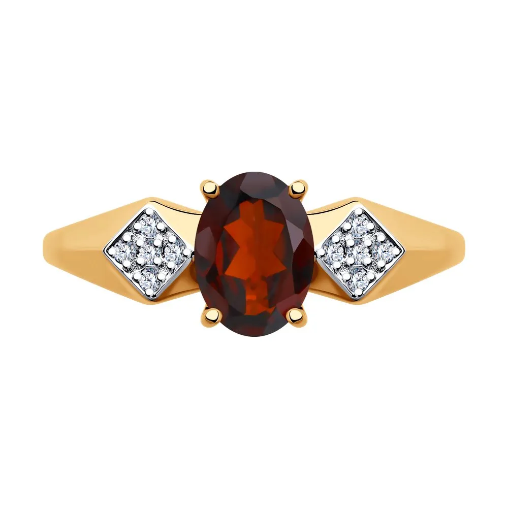 Inel din aur roșu cu Cubic Zirconia Incolor, Granat
