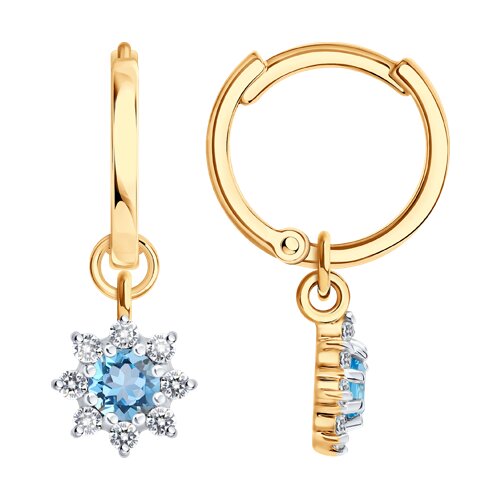 Серьги Конго из красного золота с камнями Фианит, Топаз Swiss