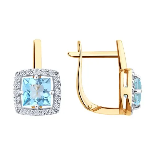 Cercei din aur roșu cu Cubic Zirconia Incolor, Topaz albastru