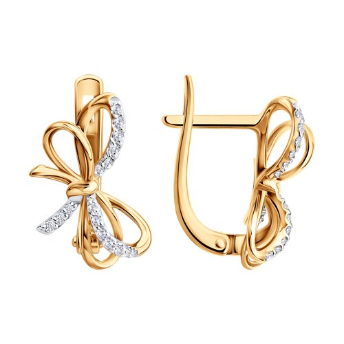 Серьги из красного золота с камнями Фианит