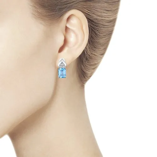 Серьги из серебра с камнями Фианит, Топаз голубой