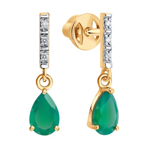 Cercei Pusete din aur roșu cu pietre Diamant, Agat verde
