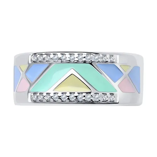 Inel din argint cu Cubic Zirconia Incolor, Emailare