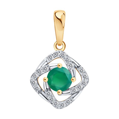 Pandantiv din aur roșu cu pietre Cubic Zirconia Incolor, Agat verde