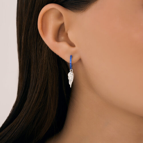 Cercei Creole din argint  cu pietre Cubic Zirconia Albastru Safir