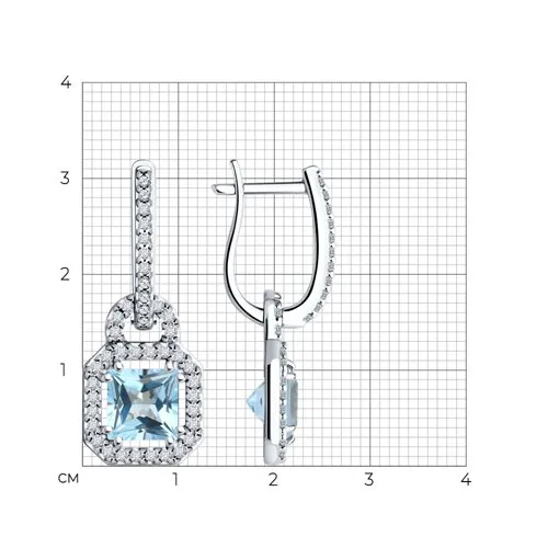 Cercei Suspendați din argint cu Cubic Zirconia Incolor, Topaz albastru