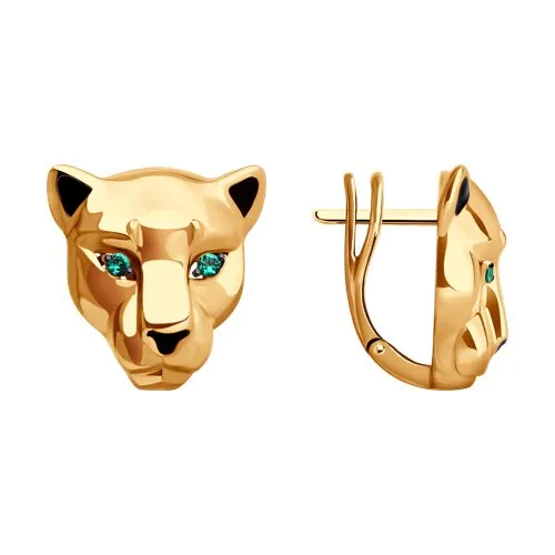 Cercei din aur roșu cu Cubic Zirconia Verde, Emailare
