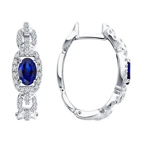 Cercei Creole din aur alb cu Diamant, Safir