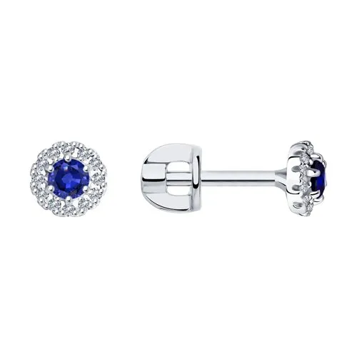 Cercei Pusete din aur alb cu Diamant, Safir