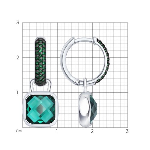 Cercei Creole din argint  cu pietre Cubic Zirconia Verde, Cuart Verde (sint.)