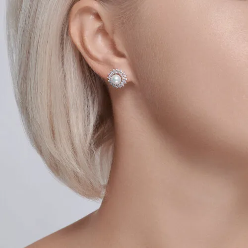 Cercei Pusete din argint cu Cubic Zirconia Incolor, Perla Imit.