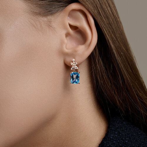 Cercei Suspendați din aur roșu cu pietre Cristal de munte, Topaz Swiss