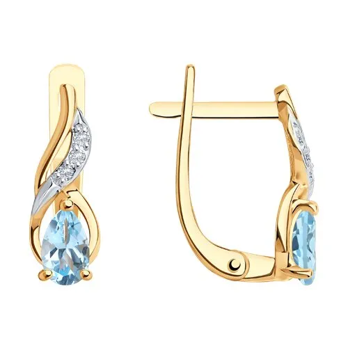 Cercei din aur roșu cu Cubic Zirconia Incolor, Topaz albastru