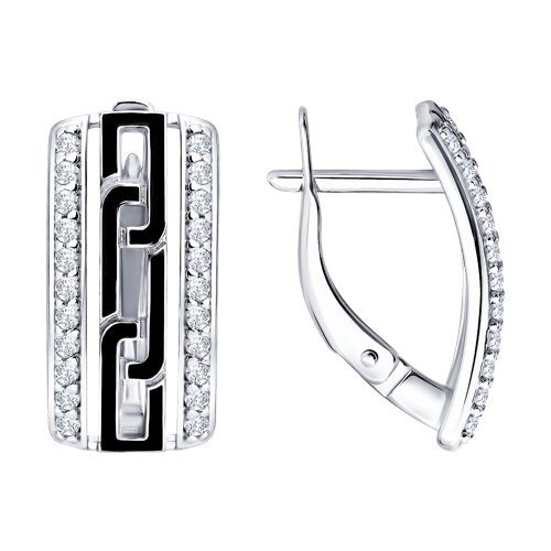 Серьги из серебра с камнями Фианит, Эмаль