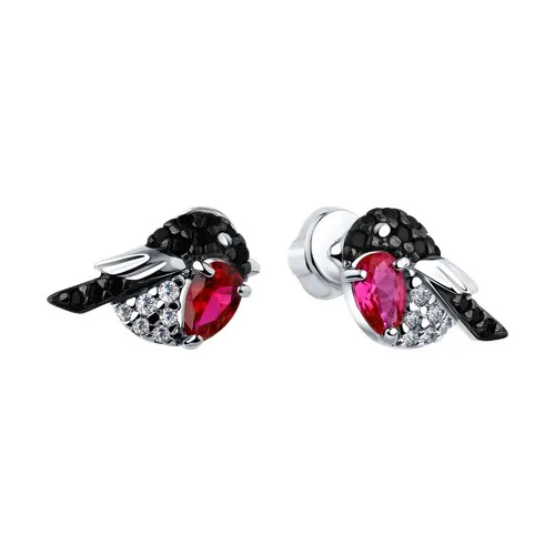 Cercei Pusete din argint cu Cubic Zirconia Incolor, Cubic Zirconia Negru și Corindon (rubin)