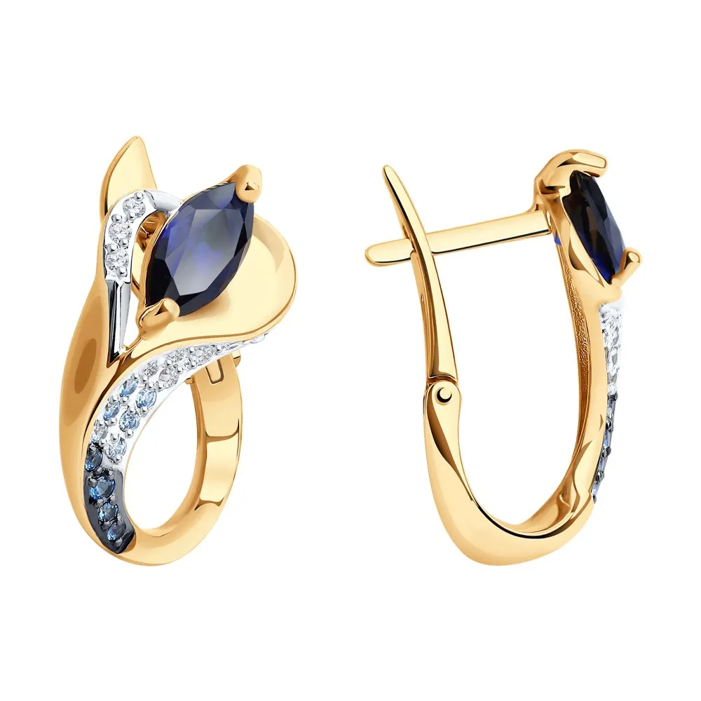 Cercei din aur roșu cu Cubic Zirconia Incolor, Cubic Zirconia Albastru și Cubic Zirconia Albastru Safir