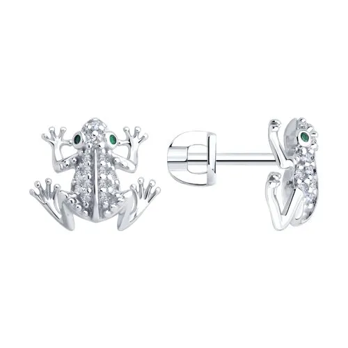 Cercei Pusete din argint cu Cubic Zirconia Incolor, Cubic Zirconia Verde