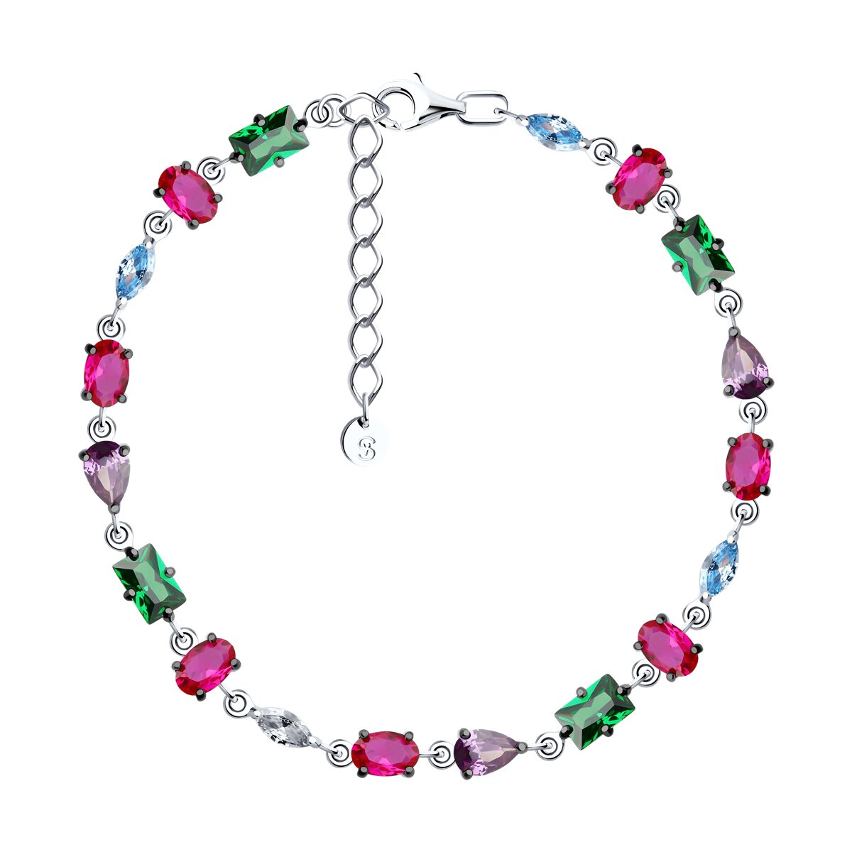 Brățară din argint  cu pietre Cubic Zirconia Albastru, Cubic Zirconia Verde și Cubic Zirconia Liliachiu