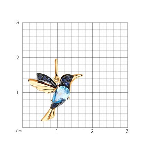 Pandantiv din aur roșu cu pietre Cubic Zirconia Albastru Safir, Topaz Swiss