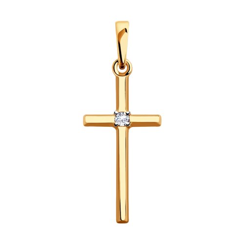 Cruce din aur roșu cu pietre Cubic Zirconia Incolor