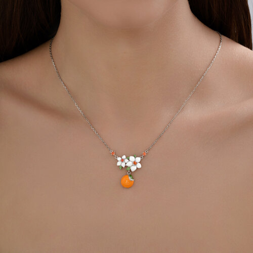 Colier din argint  cu pietre Cubic Zirconia Orange, Emailare