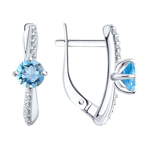 Серьги из серебра с камнями Фианит, Топаз Swiss