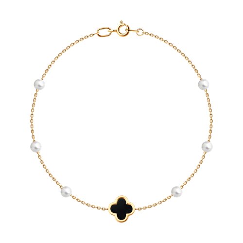 Brățară din aur roșu cu pietre Agat negru, Perla Albă