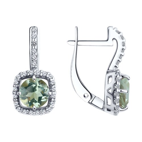 Cercei din argint  cu pietre Cubic Zirconia Incolor, Prasiolit