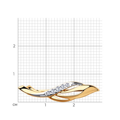 Брошь из красного золота с камнями Фианит