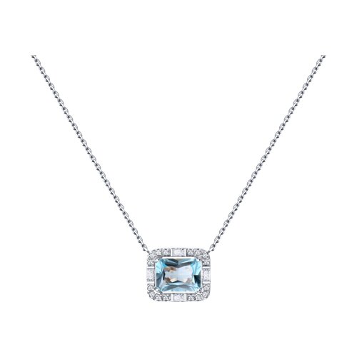 Colier din aur alb cu pietre Cubic Zirconia Incolor, Topaz albastru