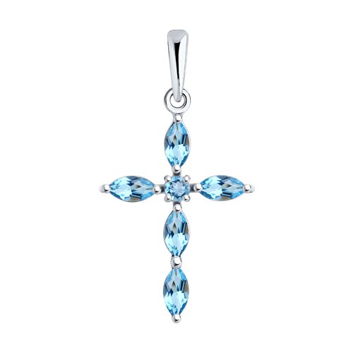 Cruce din aur alb cu pietre Topaz Swiss