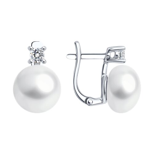 Серьги из серебра с камнями Фианит, Жемчуг белый