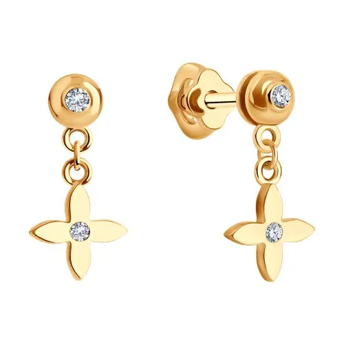 Cercei Pusete din aur roșu cu Cubic Zirconia Incolor