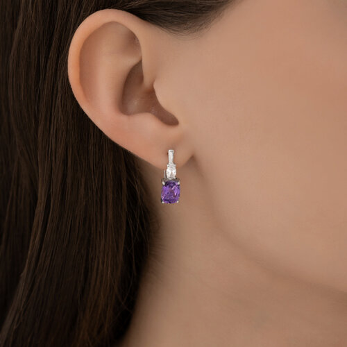 Серьги из серебра с камнями Фианит, Аметист