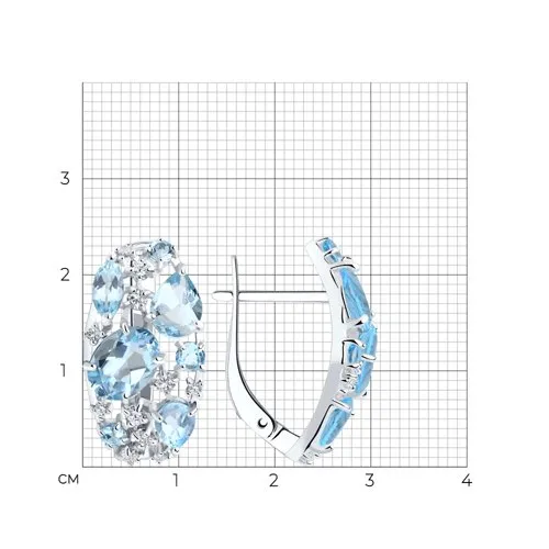 Cercei din argint cu Cubic Zirconia Incolor, Topaz albastru