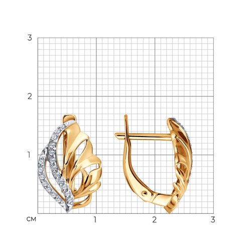 Серьги из красного золота с камнями Фианит