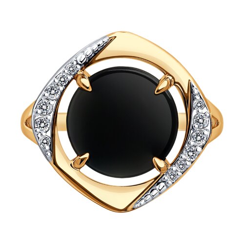 Inel din aur roșu cu pietre Cubic Zirconia Incolor, Agat negru