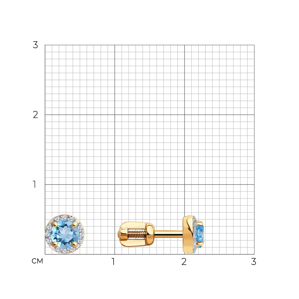 Cercei Pusete din aur roșu cu pietre Diamant, Topaz Swiss