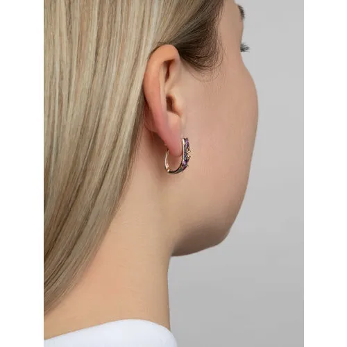 Cercei din aur roșu cu Cubic Zirconia Verde, Cubic Zirconia Liliachiu și Ametist