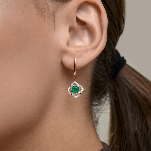 Cercei Suspendați din aur roșu cu pietre Cubic Zirconia Incolor, Agat verde