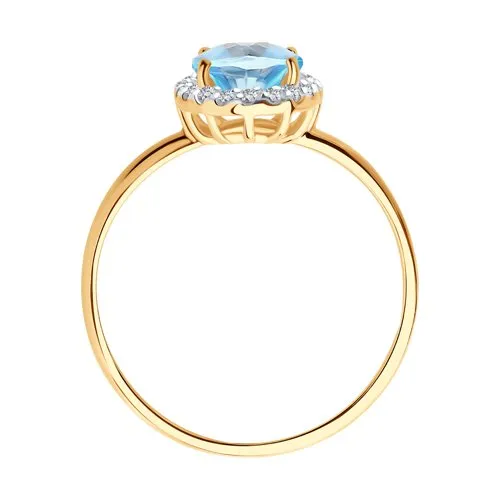 Inel din aur roșu cu Cubic Zirconia Incolor, Topaz albastru