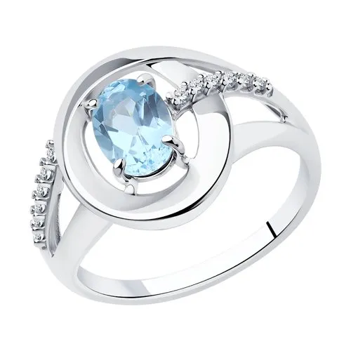 Inel din argint cu Cubic Zirconia Incolor, Topaz albastru