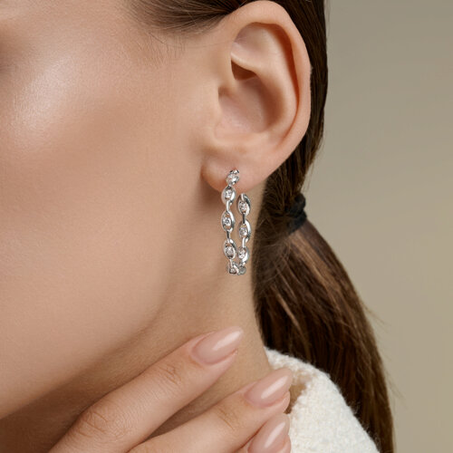 Cercei Creole din argint  cu pietre Cubic Zirconia Incolor