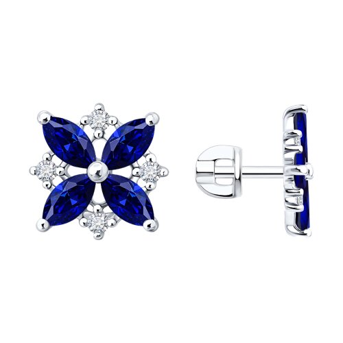Cercei Pusete din argint  cu pietre Cubic Zirconia Incolor, Safir