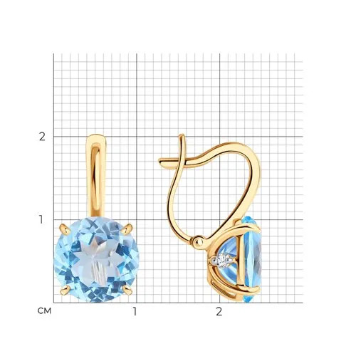 Cercei din aur roșu cu Cubic Zirconia Incolor, Topaz albastru