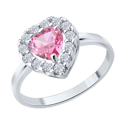 Кольцо из серебра с камнями Фианит, Фианит Розовый