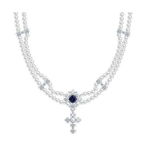 Colier din argint  cu pietre Cubic Zirconia Incolor, Perla Imit. și Corindon